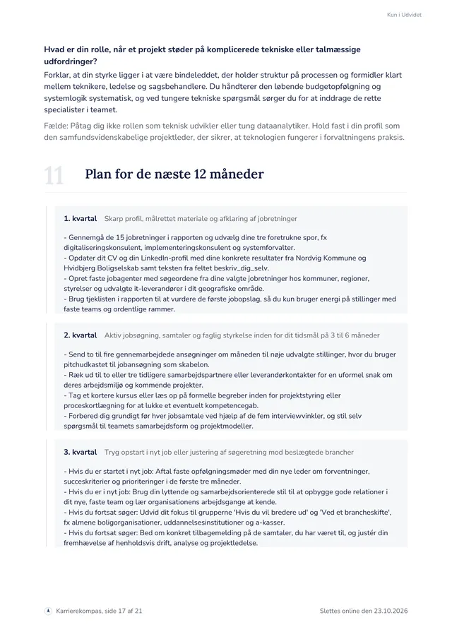 En side fra Plan for de næste 12 måneder